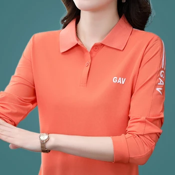 Vezenje Moda korejski Dolg rokav Polo Majice Ženske Priložnostne Polos Vrhovi Ženski Slučajen Zavoj Navzdol Ovratnik Polos Vrhovi